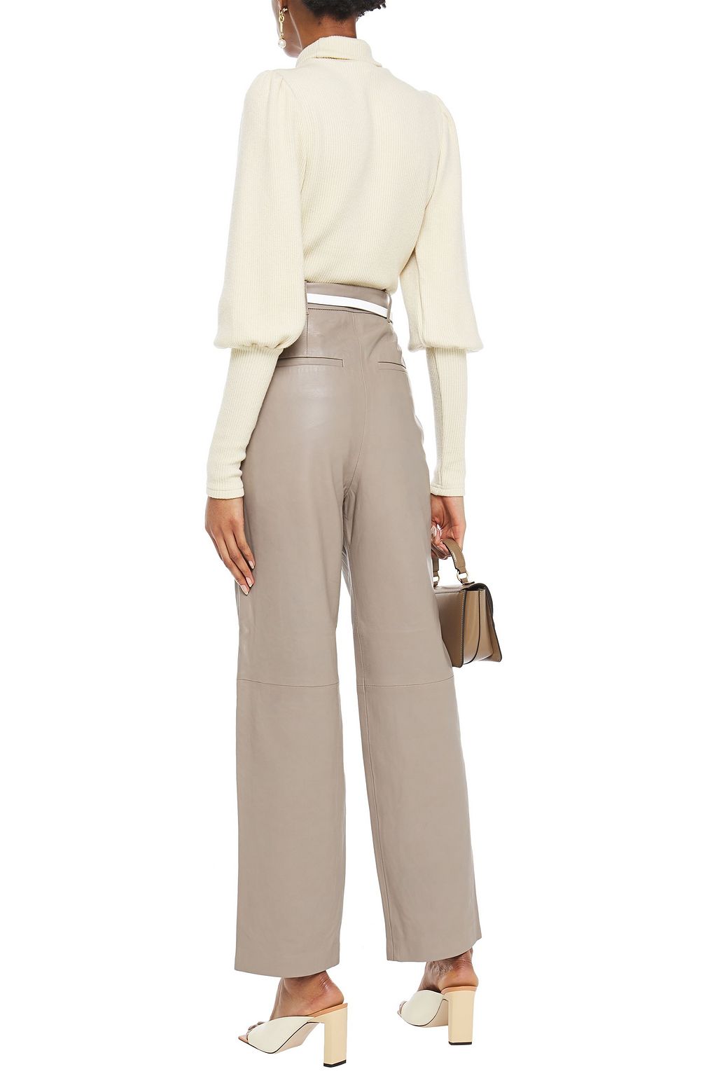 WALTER BAKER Pleated leather straight-leg pants