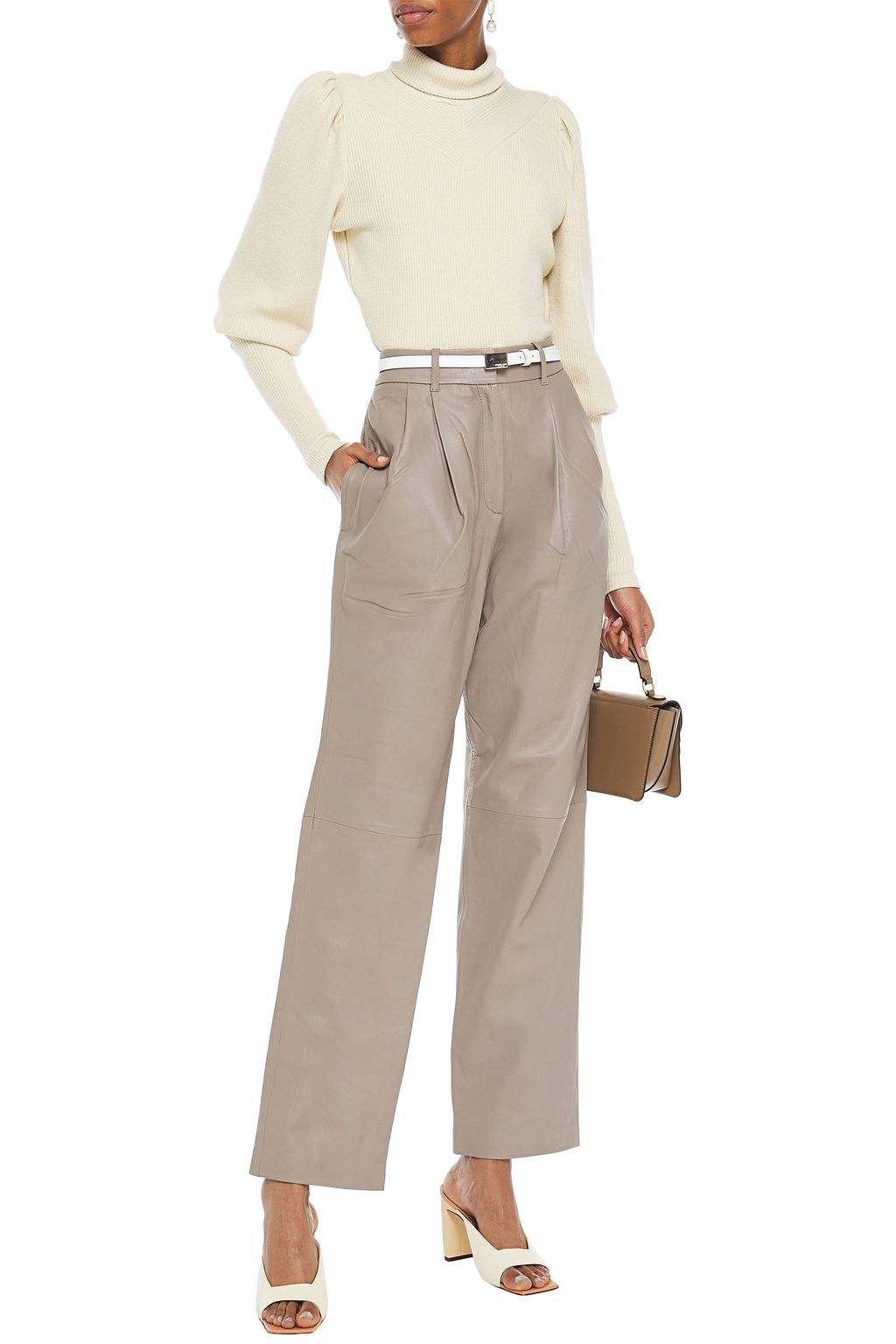 WALTER BAKER Pleated leather straight-leg pants