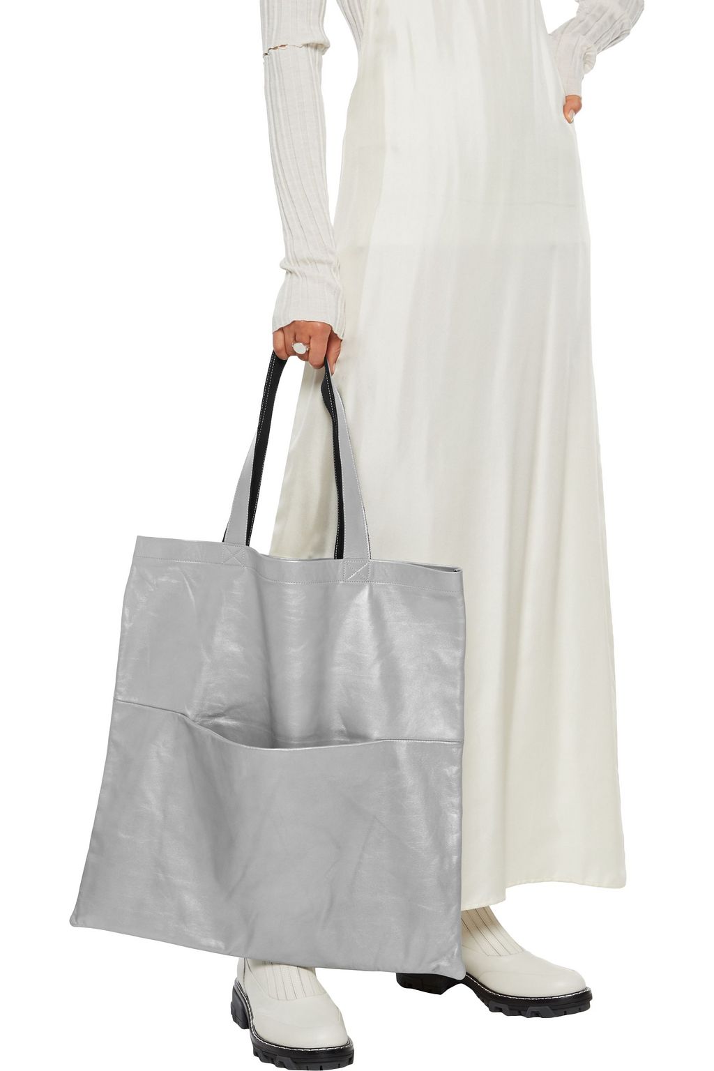 RICK OWENS Small Signature metallic leather tote