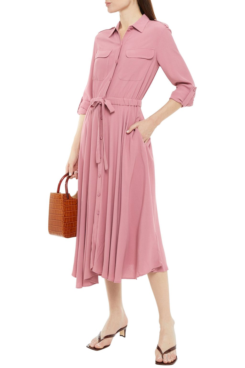 EQUIPMENT Gathered crepe midi shirt dress