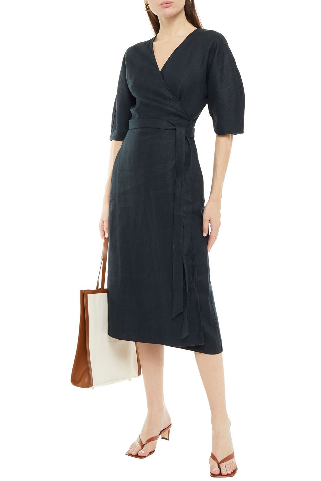 EQUIPMENT Linen-twill midi wrap dress