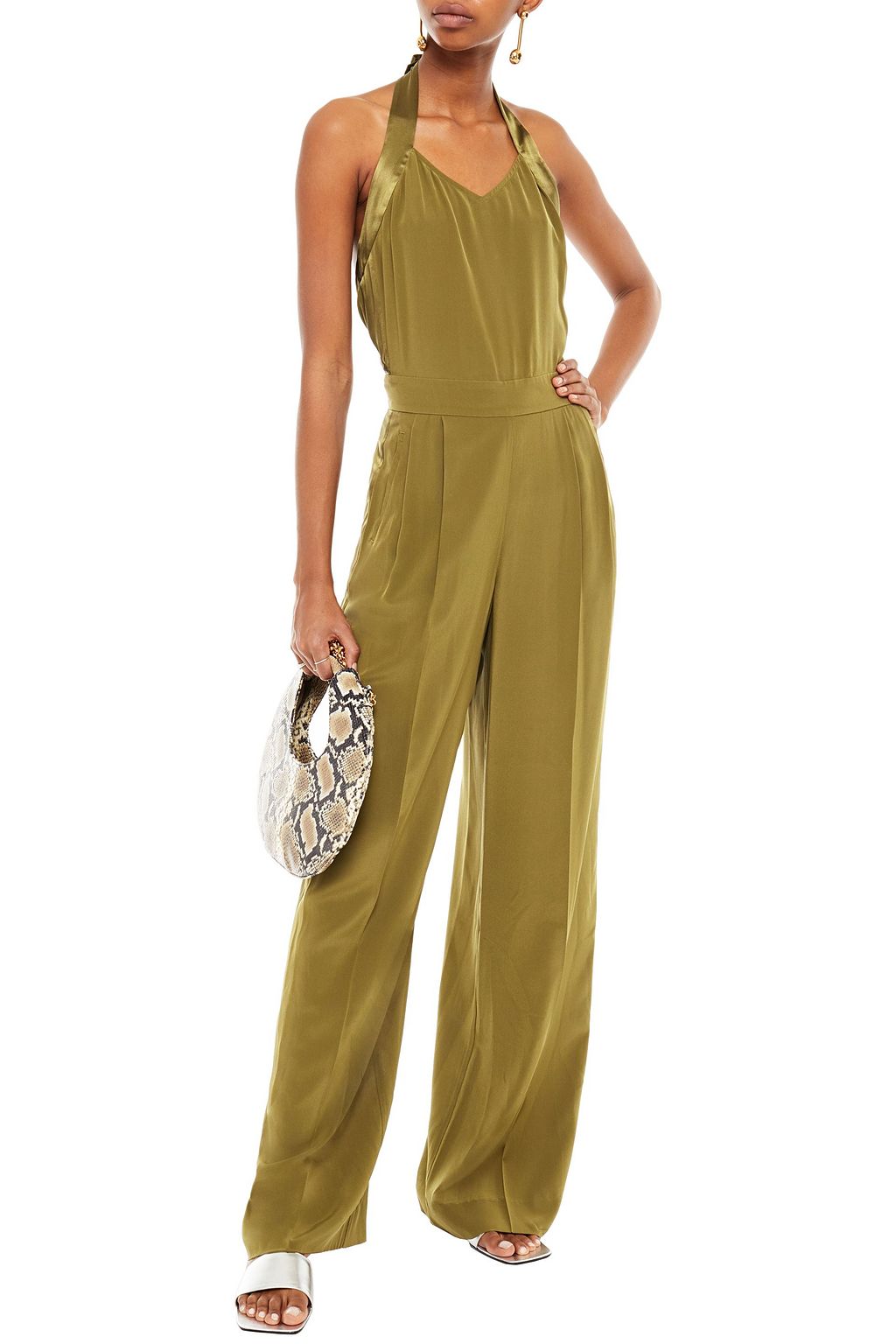 RAG & BONE Neckholder-Jumpsuit aus Crêpe de Chine aus Seide mit Falten und Satinbesatz