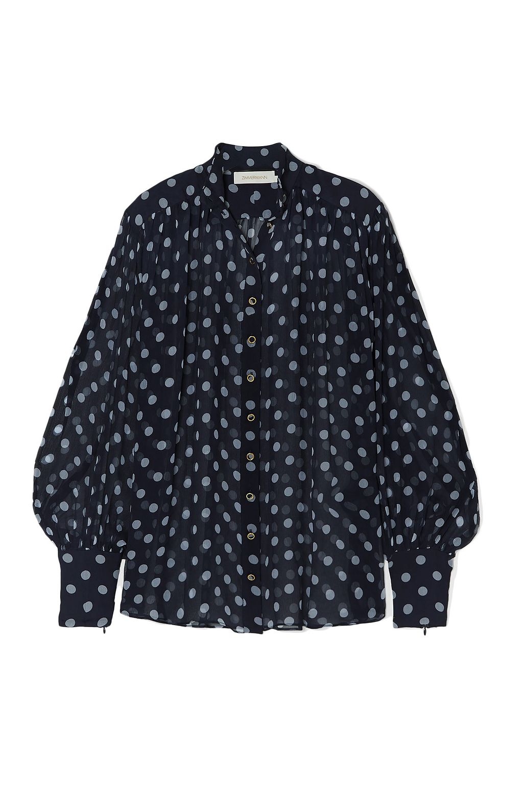navy and white spot blouse