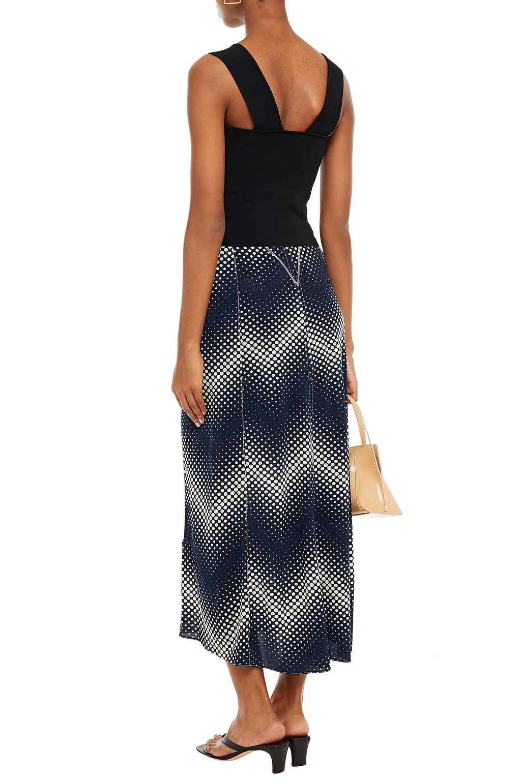 RABANNE Polka-dot stretch-jersey midi skirt