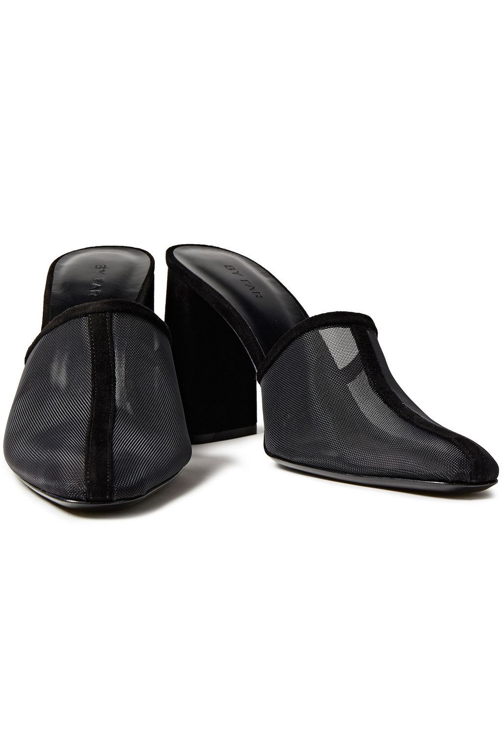 Black Nina suede-trimmed mesh mules 