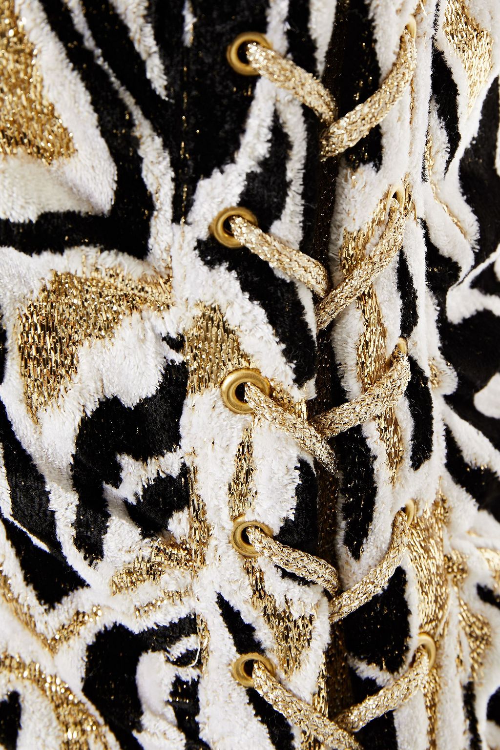 RABANNE Lace-up metallic chenille-jacquard turtleneck top