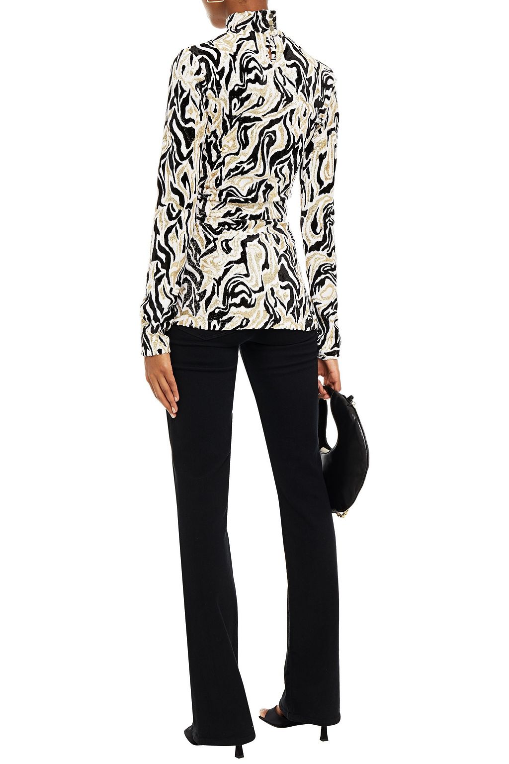 RABANNE Lace-up metallic chenille-jacquard turtleneck top