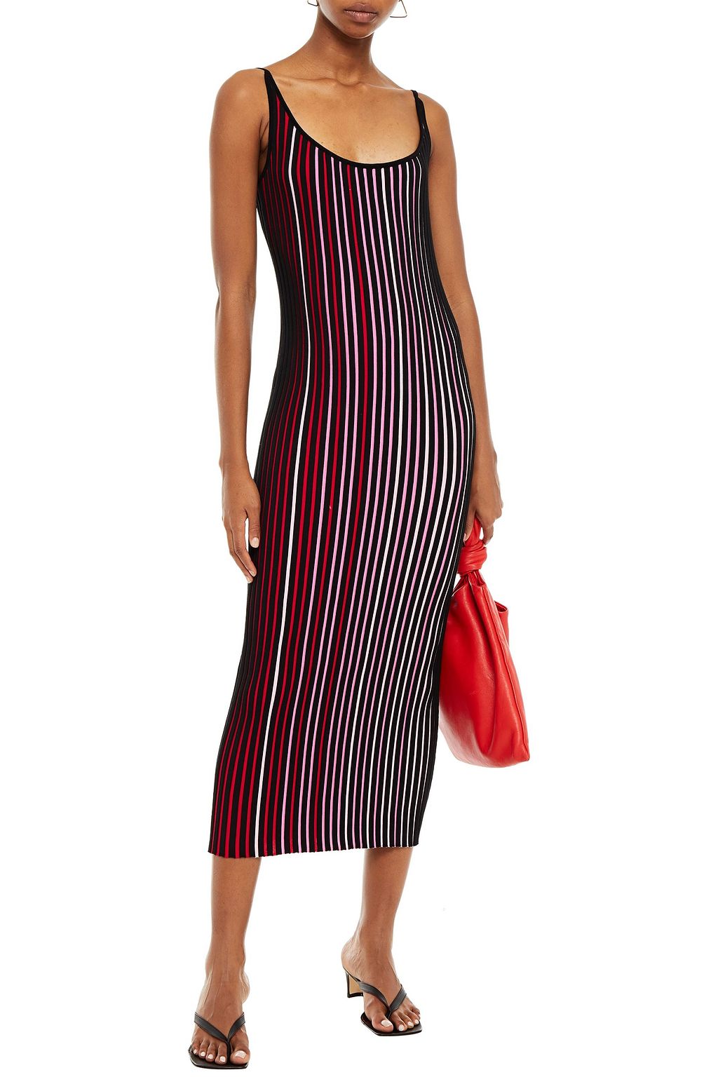 RABANNE Striped ribbed cotton midi dress