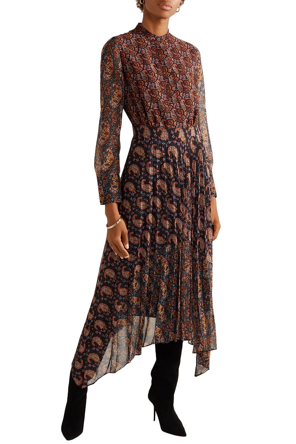 ALTUZARRA Lakshmi pleated paisley-print chiffon midi dress