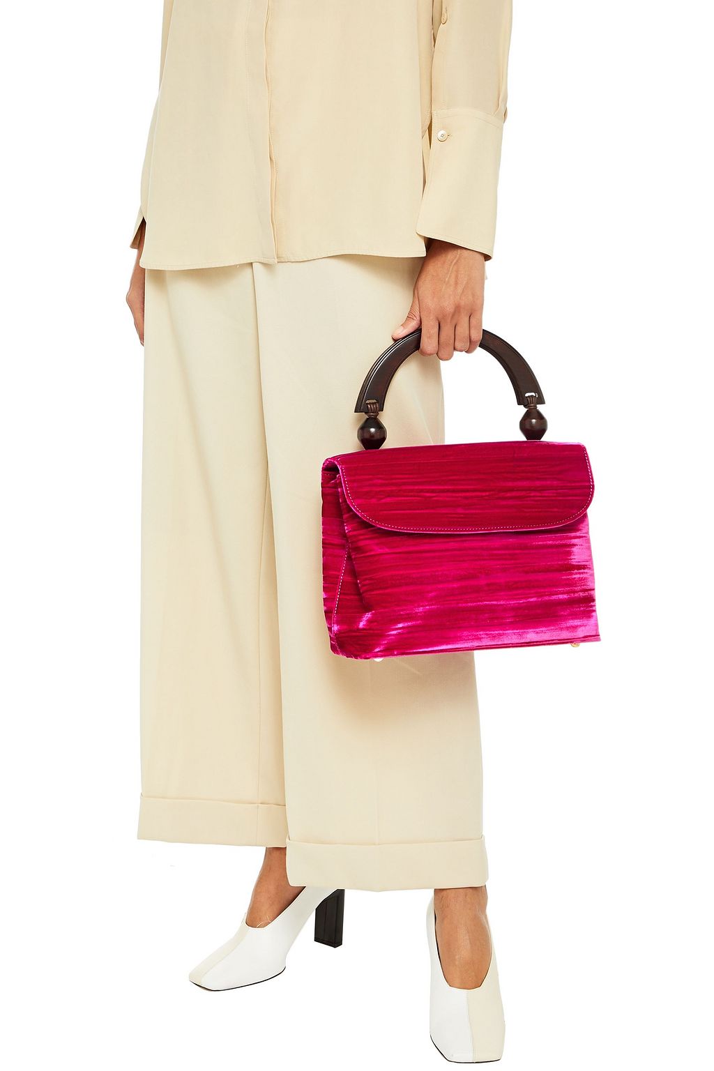BY FAR Wood and velvet tote