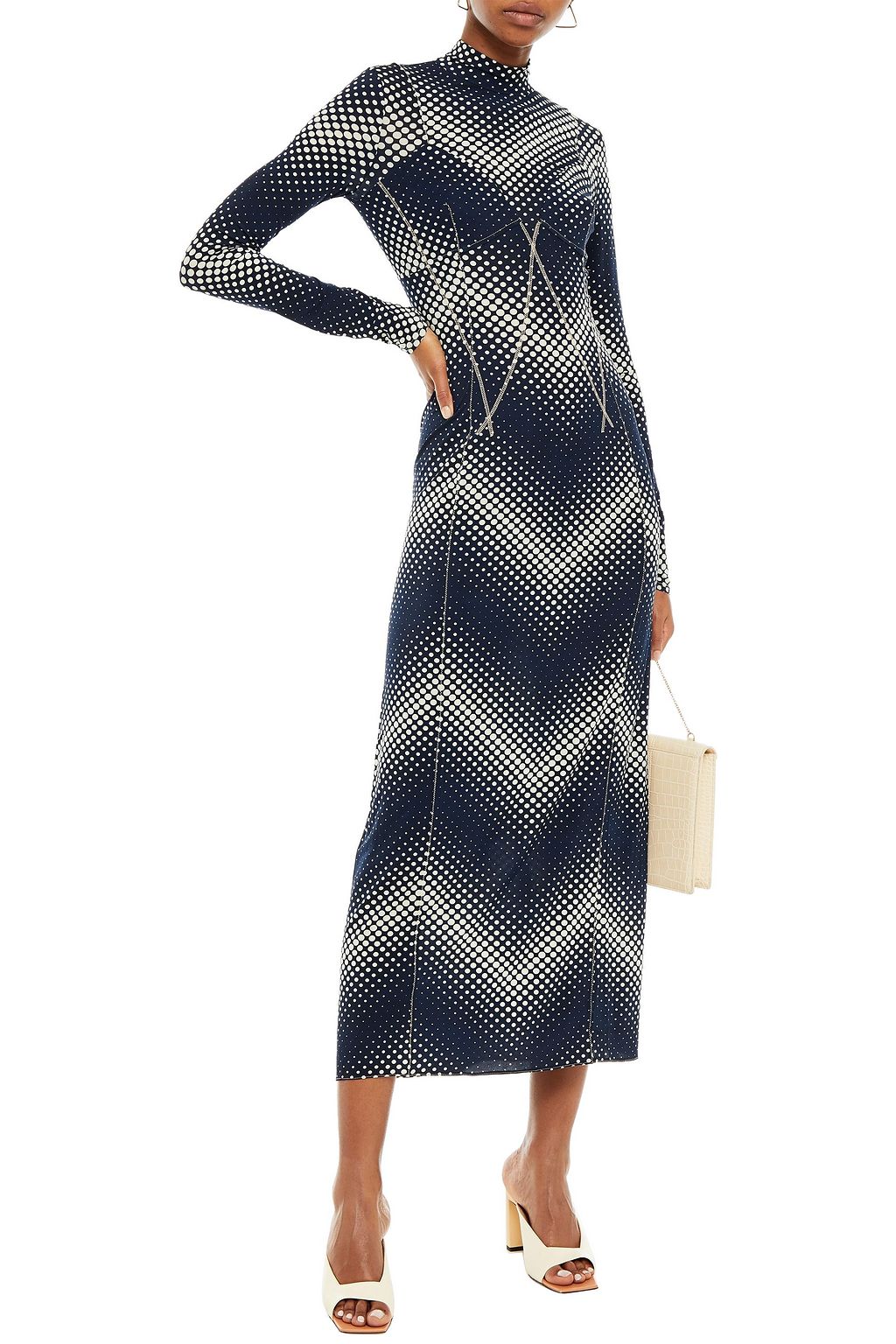 RABANNE Polka-dot stretch-jersey midi dress
