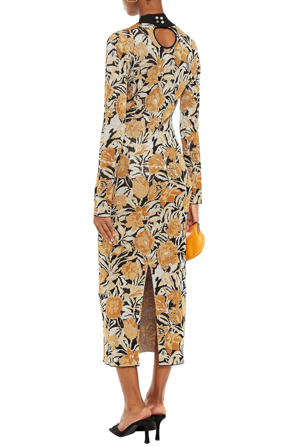 RABANNE Metallic jacquard-knit turtleneck midi dress