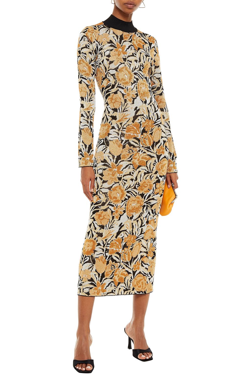 RABANNE Metallic jacquard-knit turtleneck midi dress