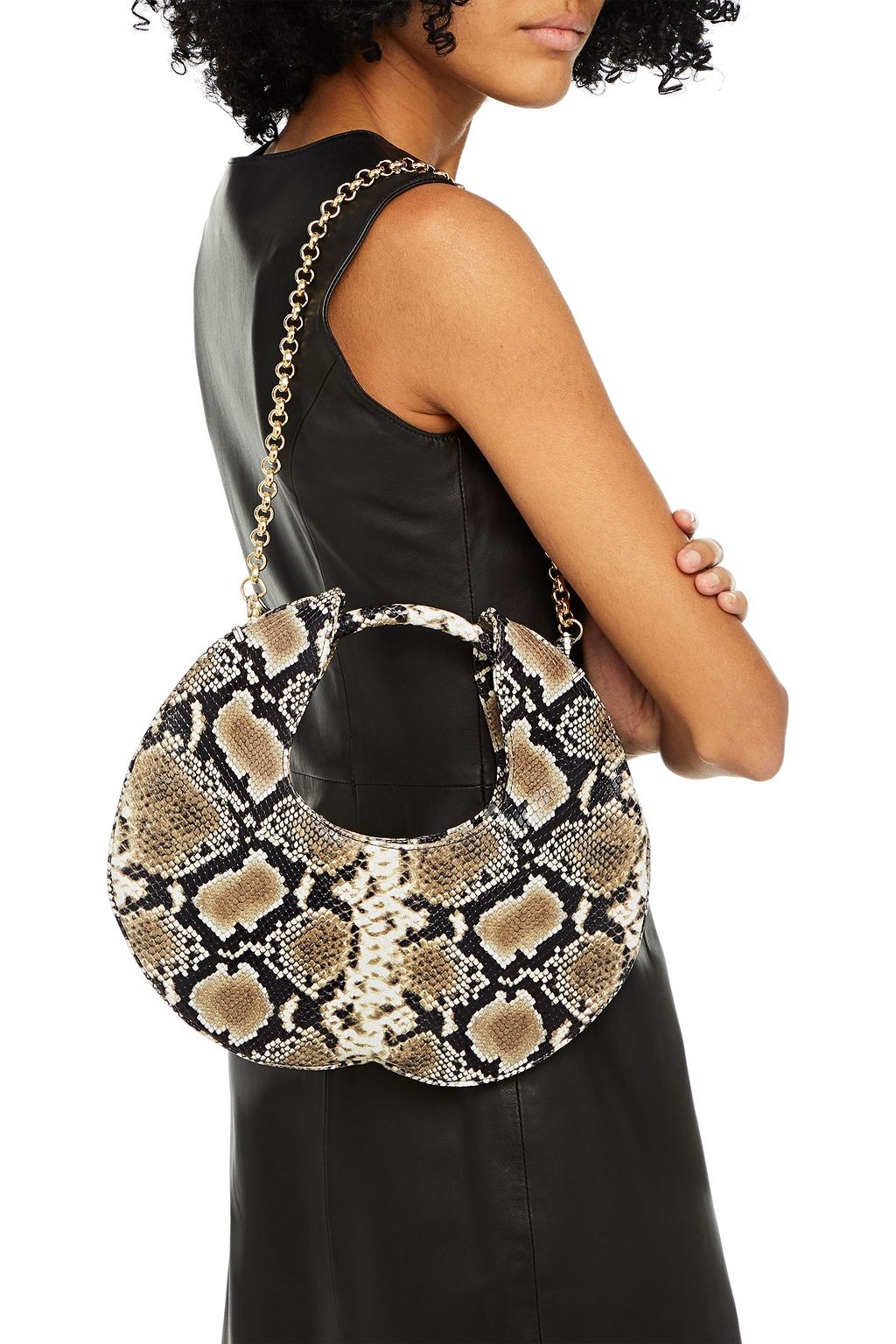 BY FAR Lune snake-effect leather shoulder bag