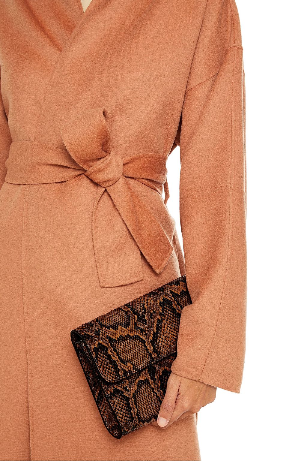 BY FAR Snake-effect leather clutch