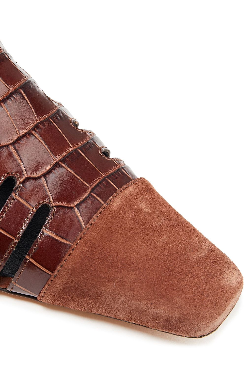 BY FAR Savannah suede-trimmed croc-effect leather pumps