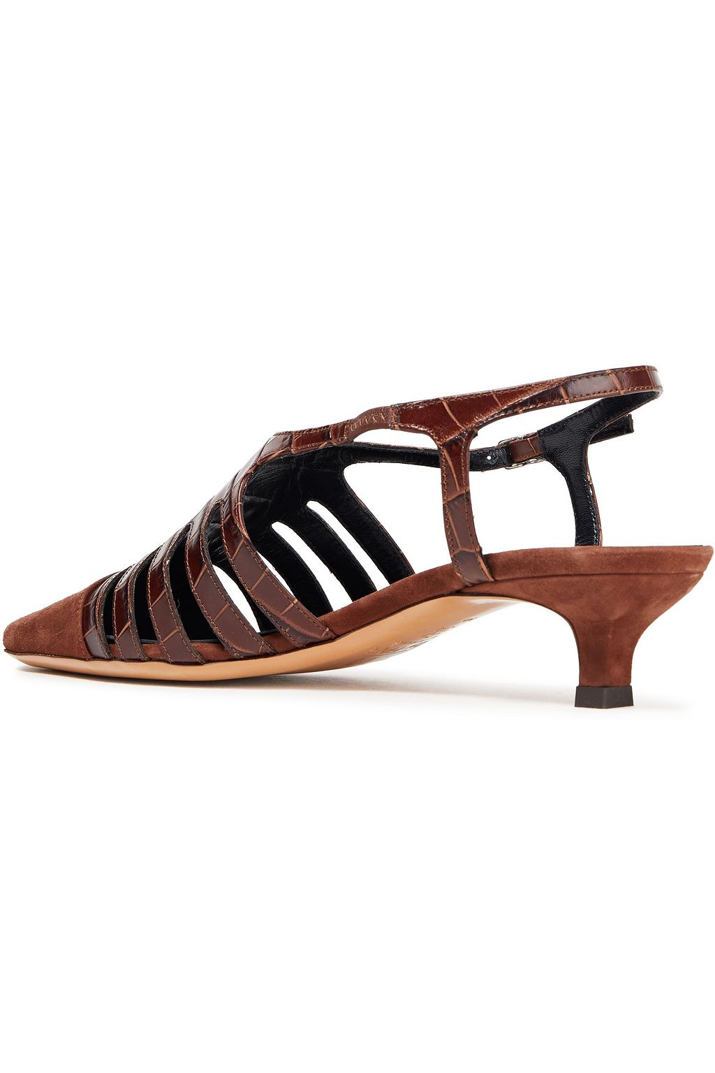 BY FAR Savannah suede-trimmed croc-effect leather pumps