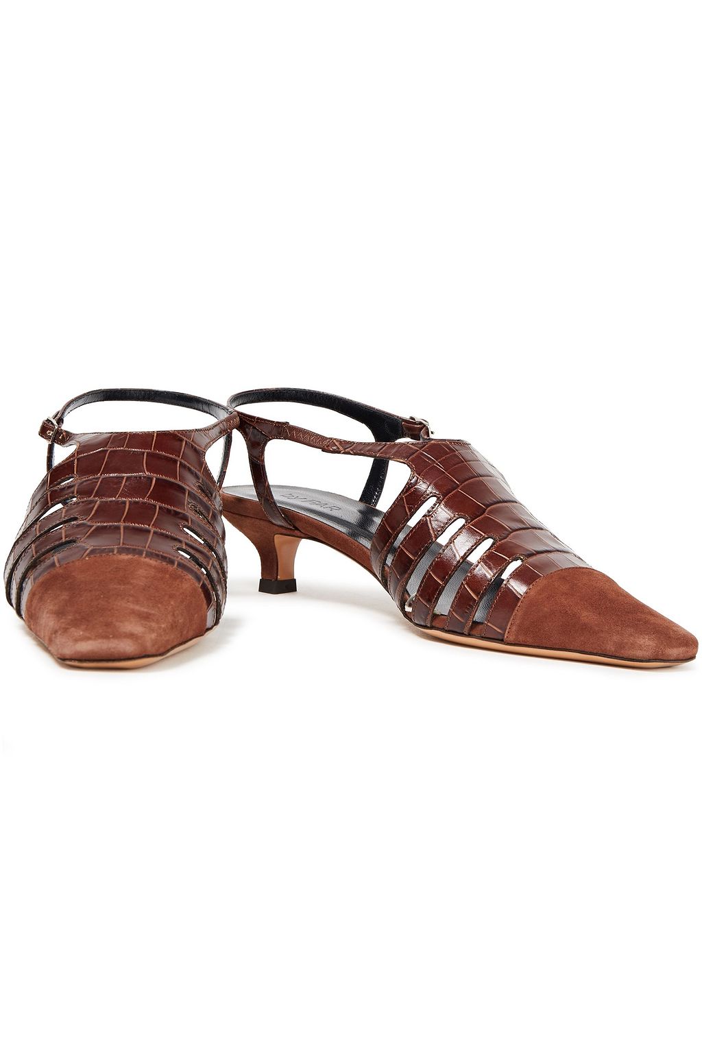 BY FAR Savannah suede-trimmed croc-effect leather pumps