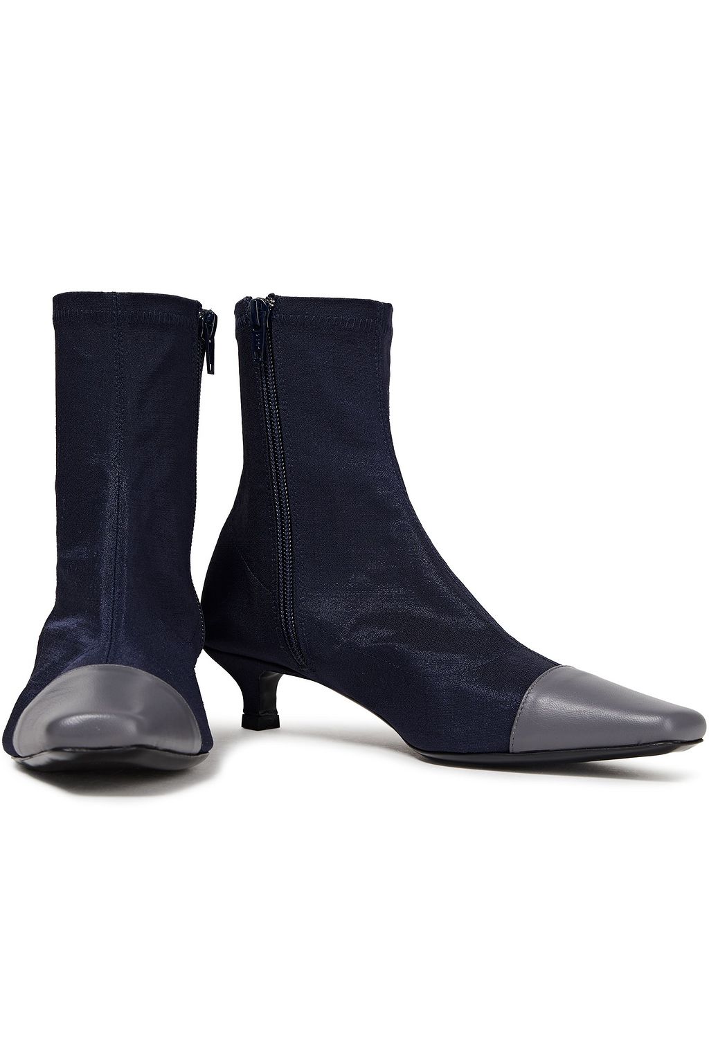BY FAR Karl metallic faille and suede sock boots