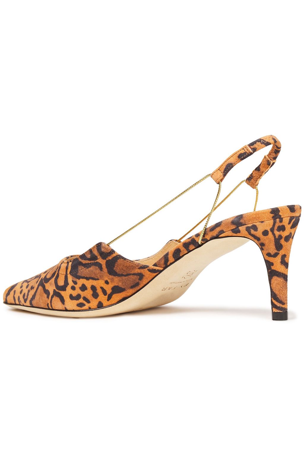 BY FAR Gabriella chain-trimmed leopard-print suede slingback pumps