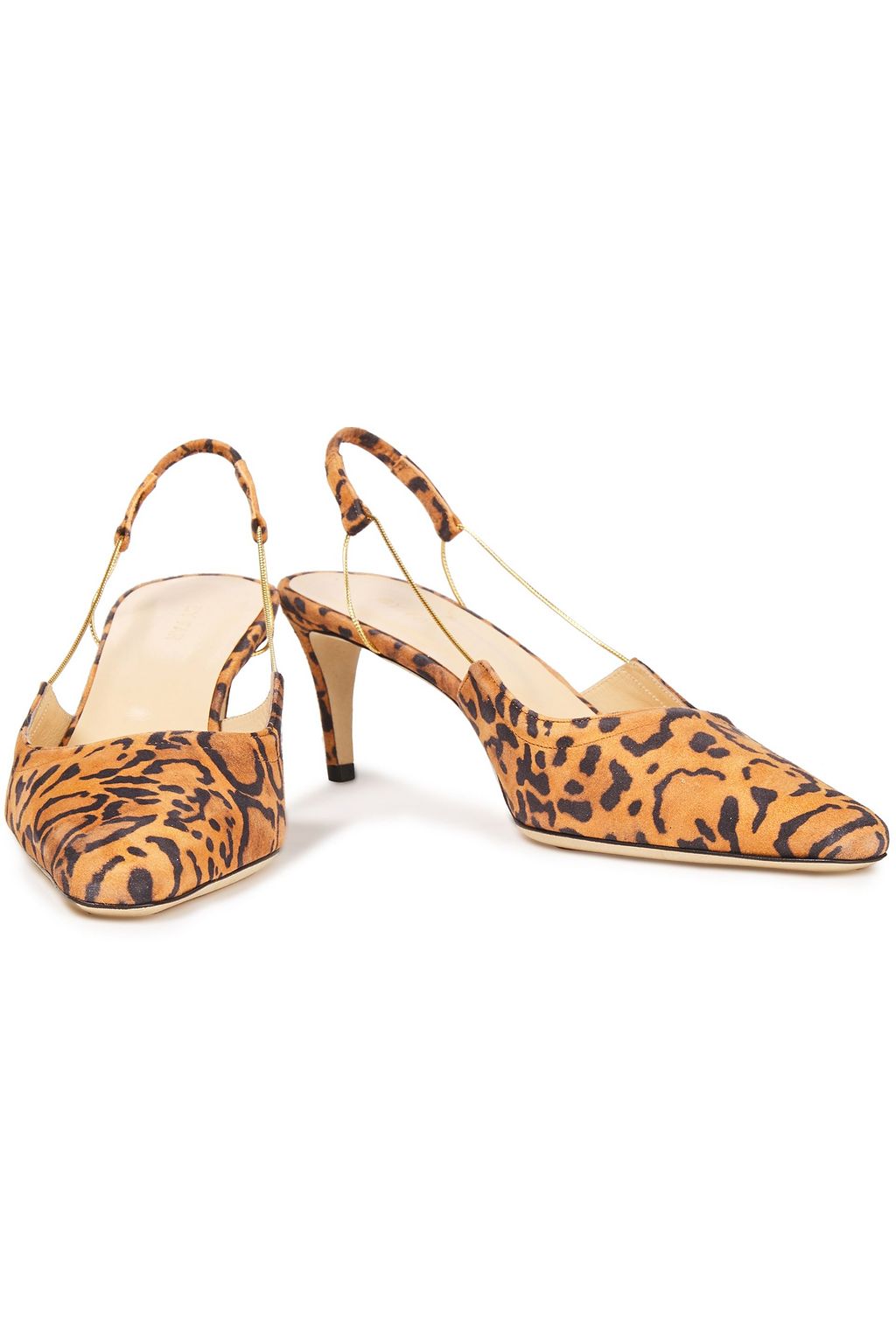 BY FAR Gabriella chain-trimmed leopard-print suede slingback pumps