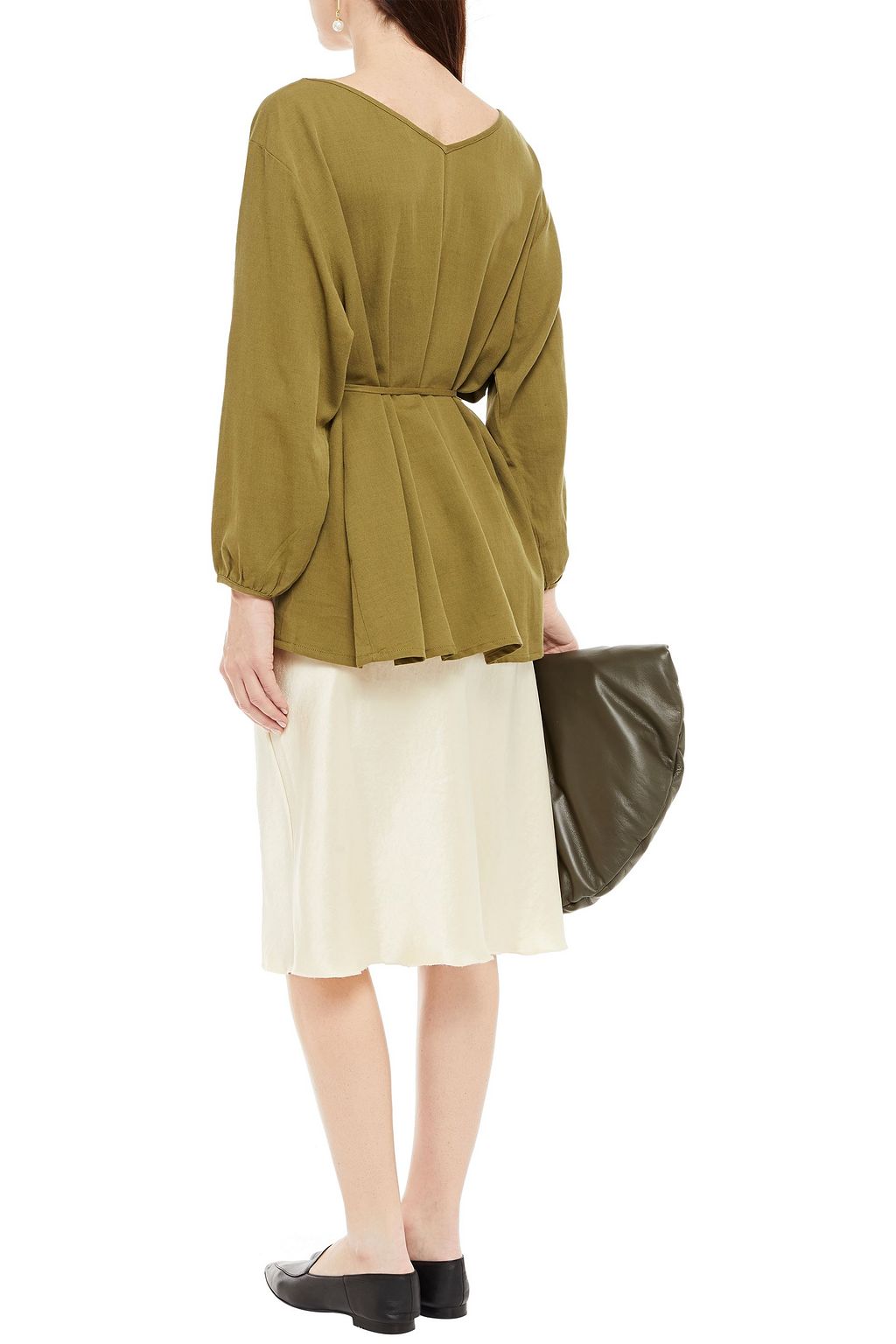 Belted cotton and wool-bend twill top - Thumbnail 3