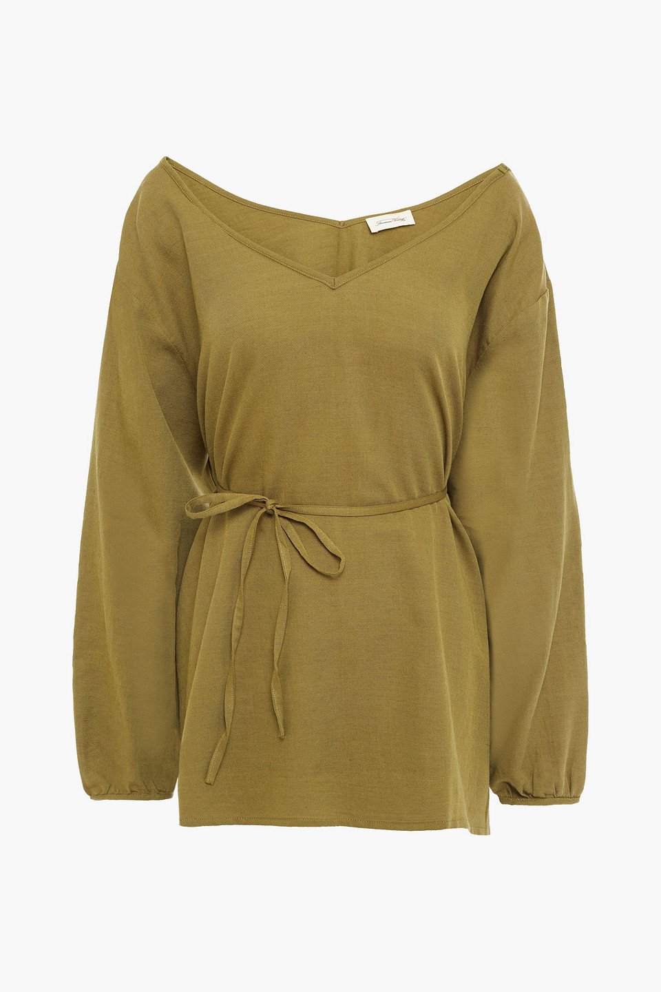 Belted cotton and wool-bend twill top