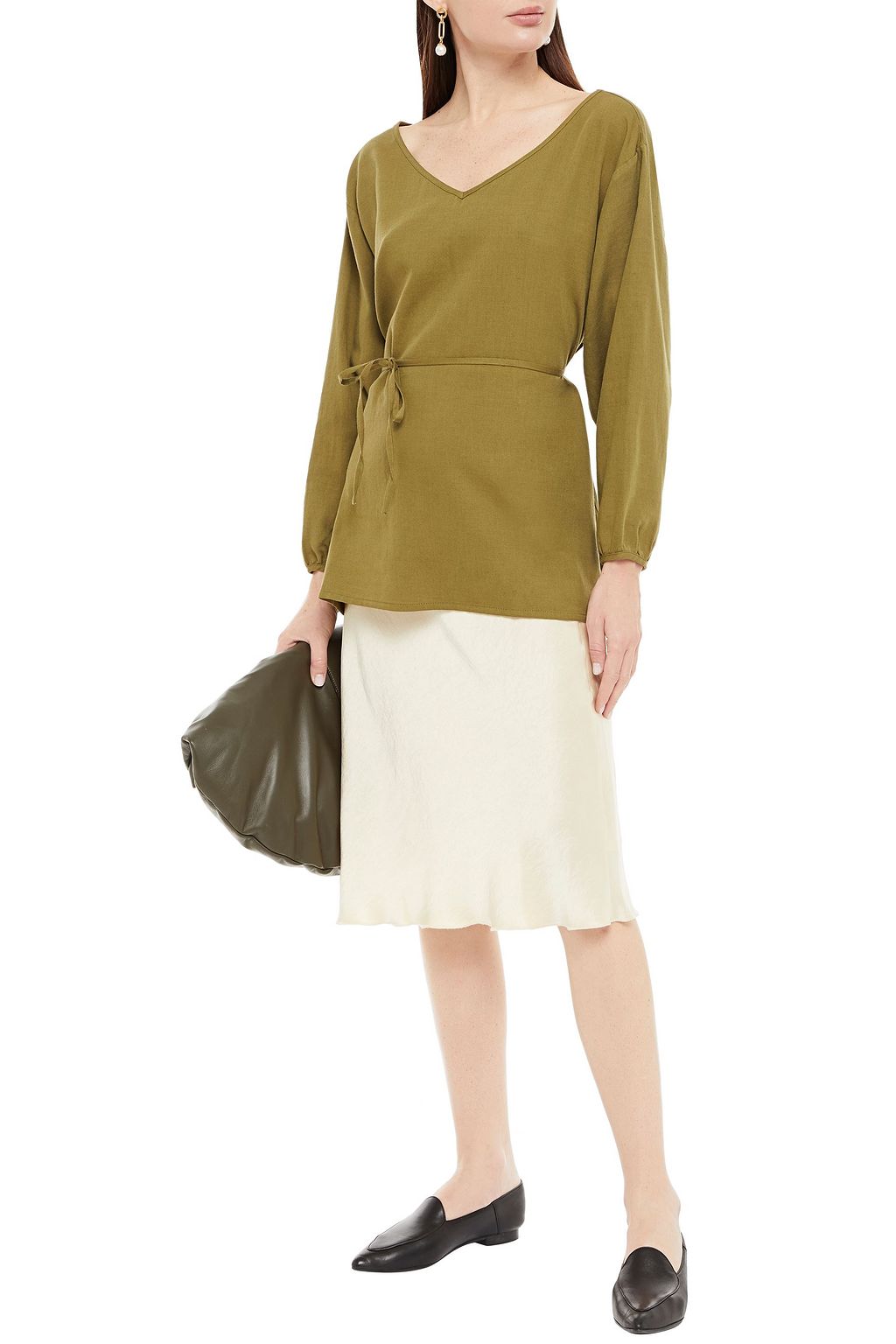 Belted cotton and wool-bend twill top - Thumbnail 2