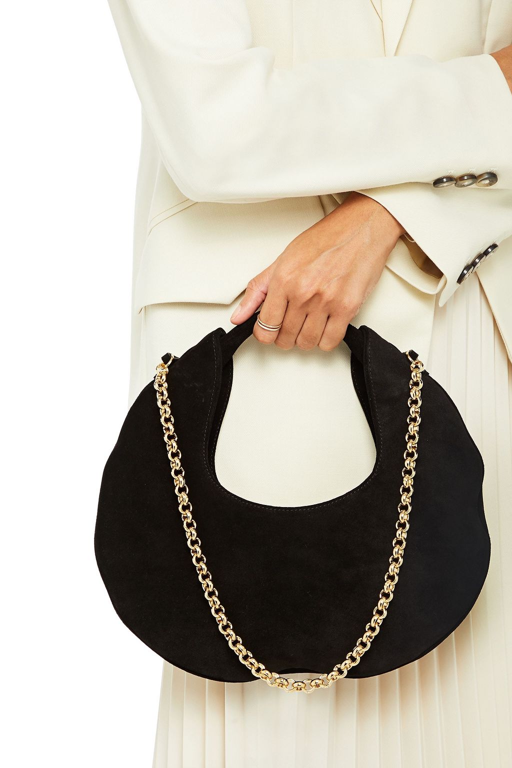 BY FAR Luna chain-trimmed suede shoulder bag