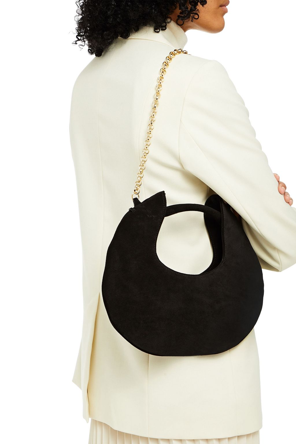 BY FAR Luna chain-trimmed suede shoulder bag