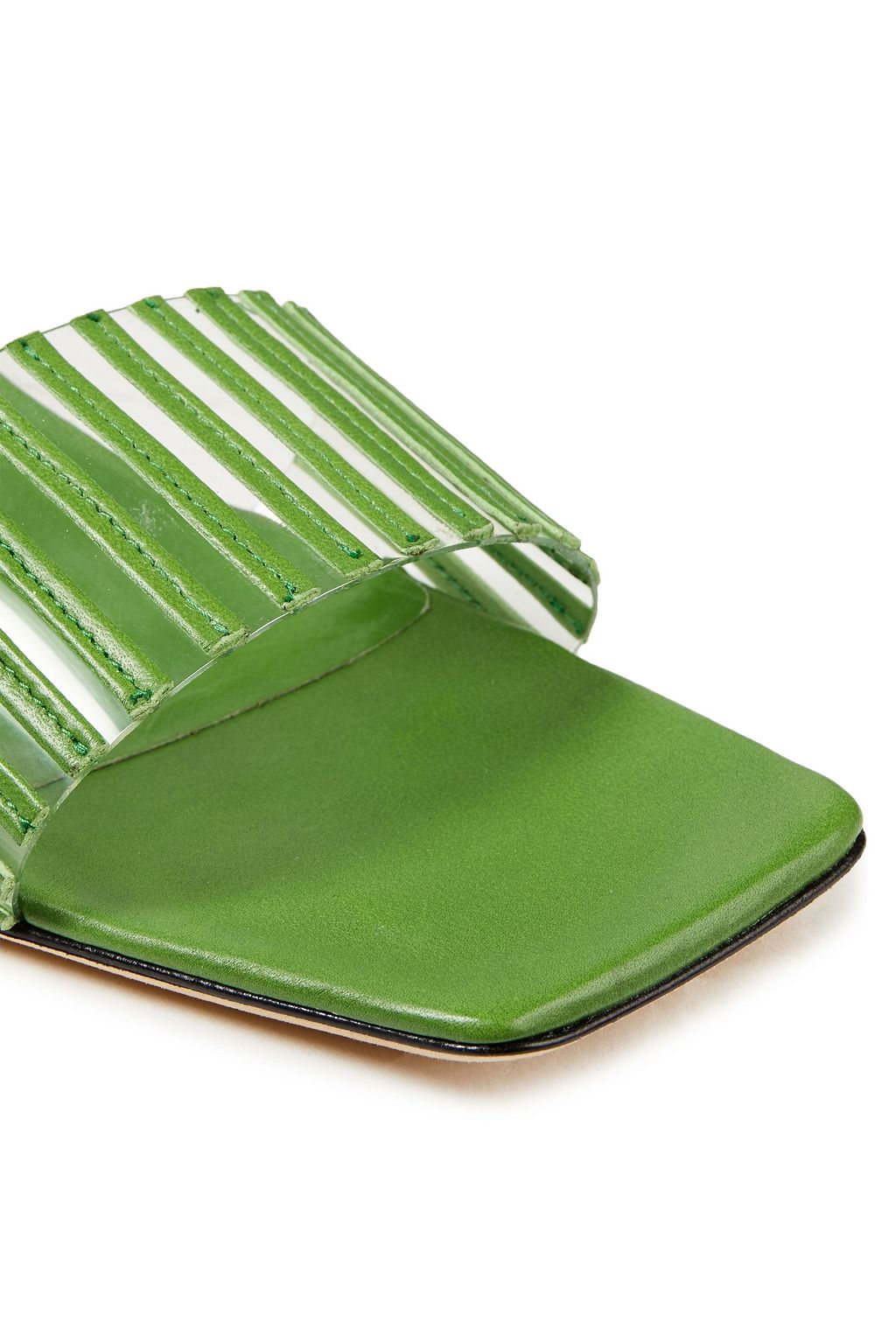 BY FAR Mei PVC-trimmed and patent-leather mules