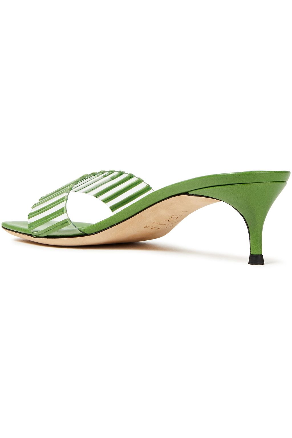 BY FAR Mei PVC-trimmed and patent-leather mules