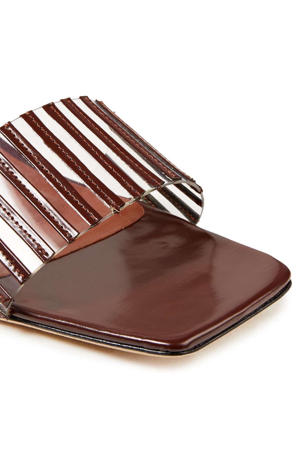 BY FAR Mei PVC-trimmed and patent-leather mules