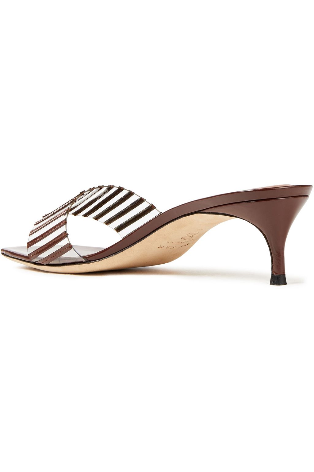 BY FAR Mei PVC-trimmed and patent-leather mules