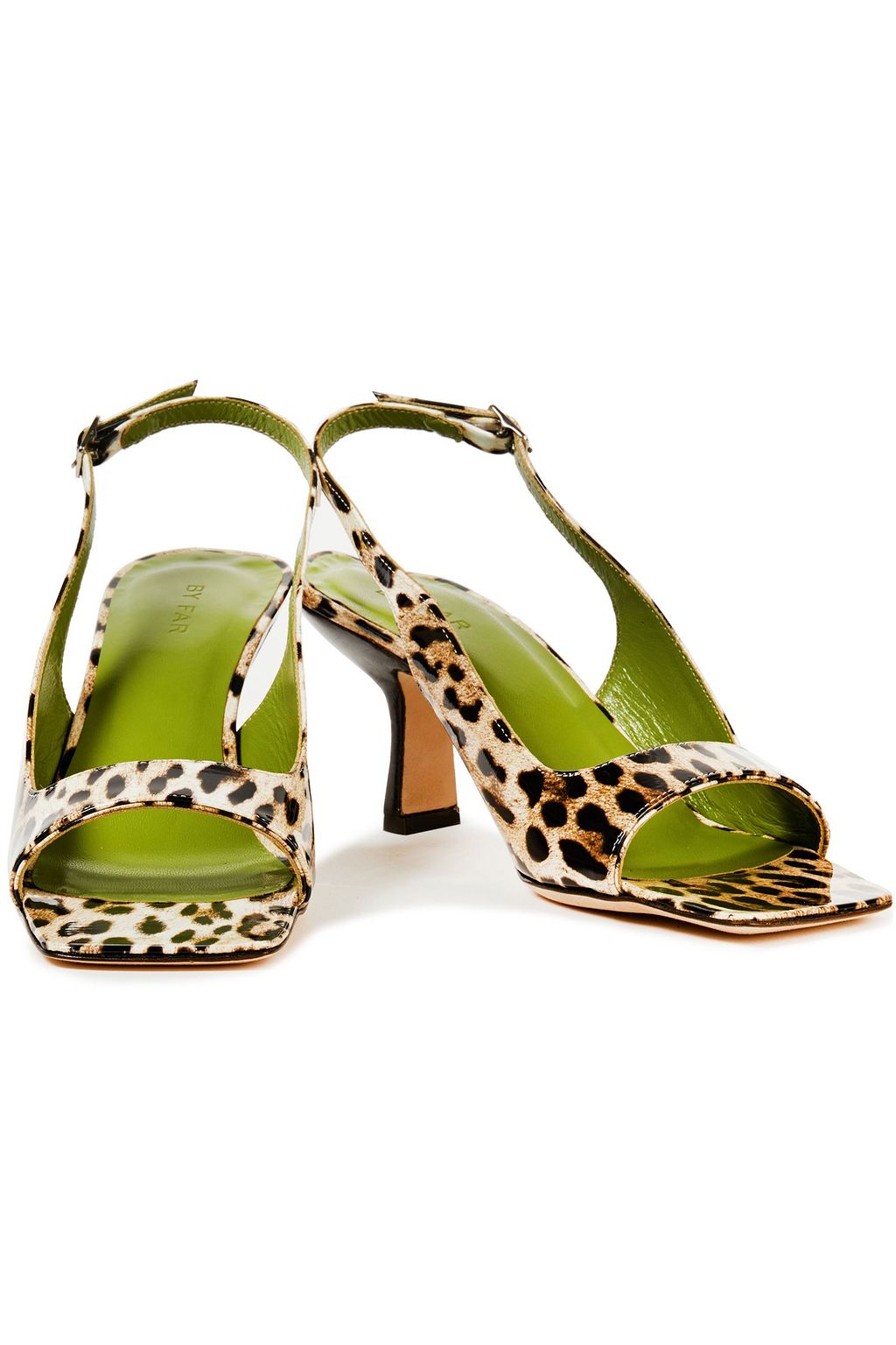 BY FAR Lopez leopard-print glossed-leather slingback sandals