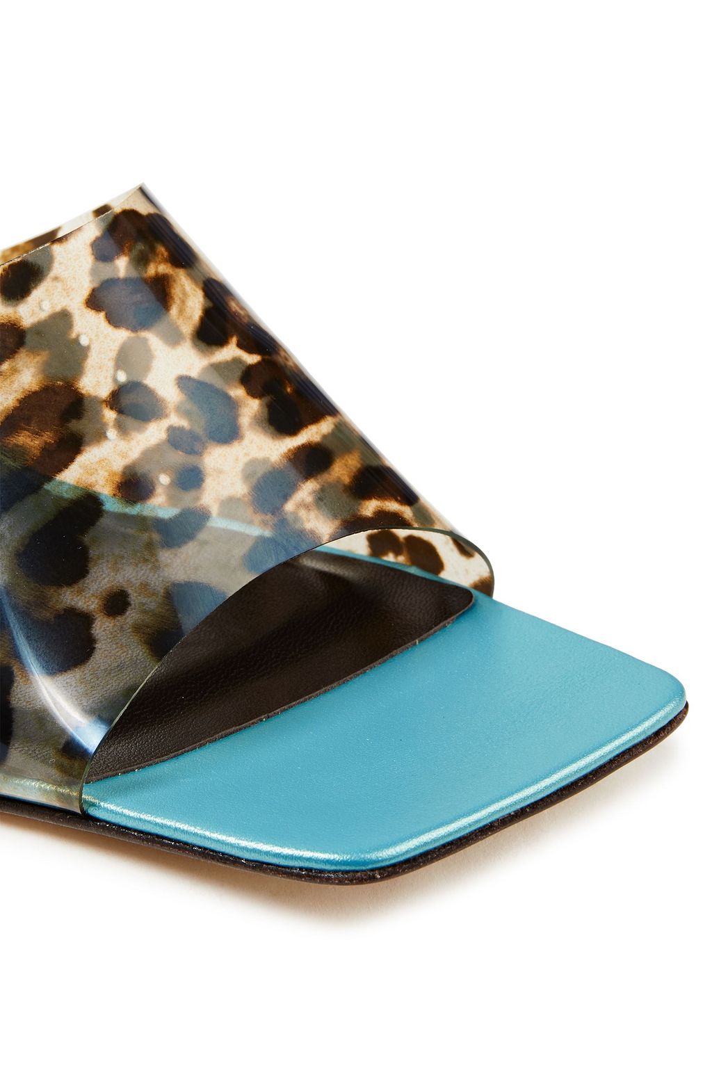 BY FAR Dolly leopard-print PVC and metallic leather mules