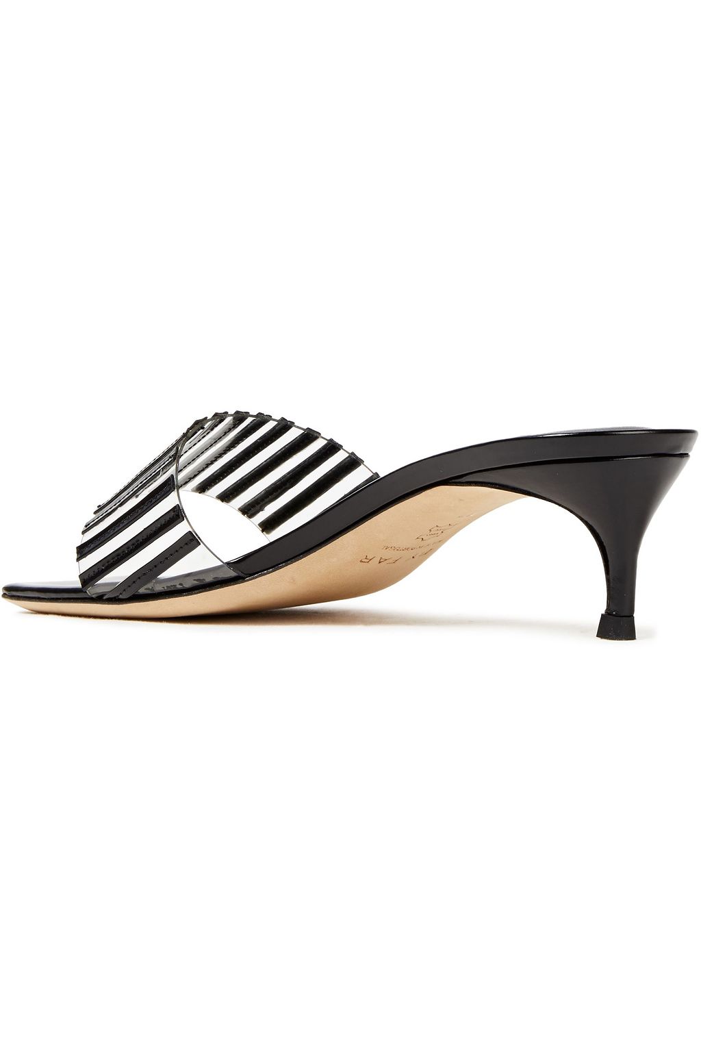 BY FAR Mei PVC-trimmed and patent-leather mules