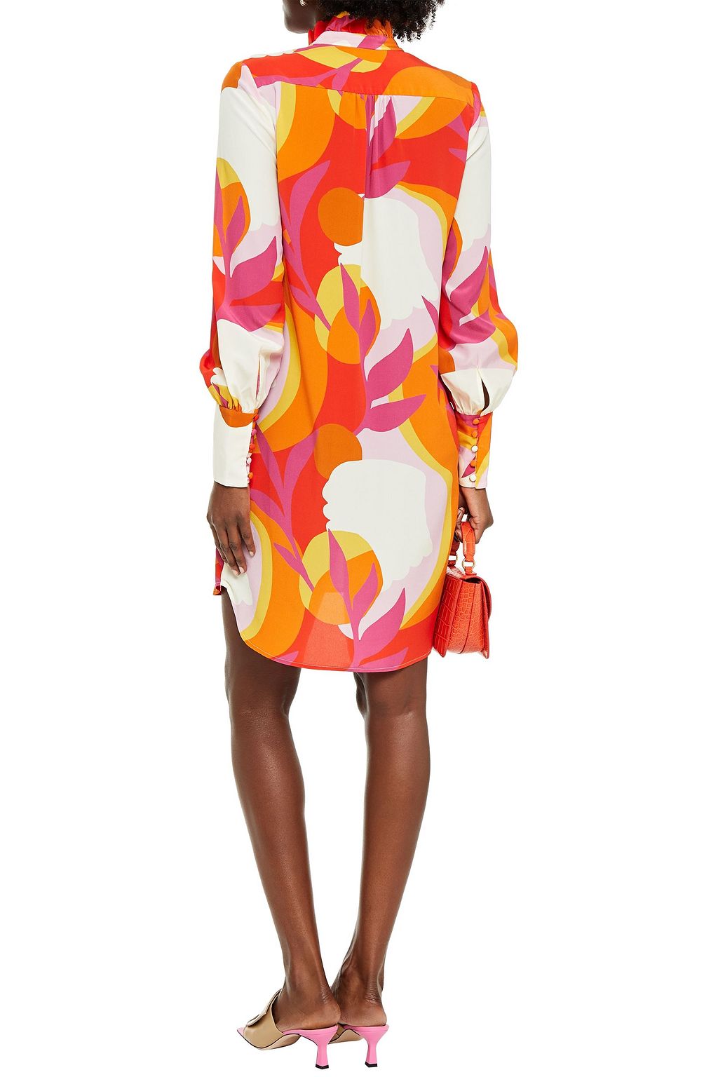 REBECCA VALLANCE Paradise pussy-bow printed silk crepe de chine mini dress