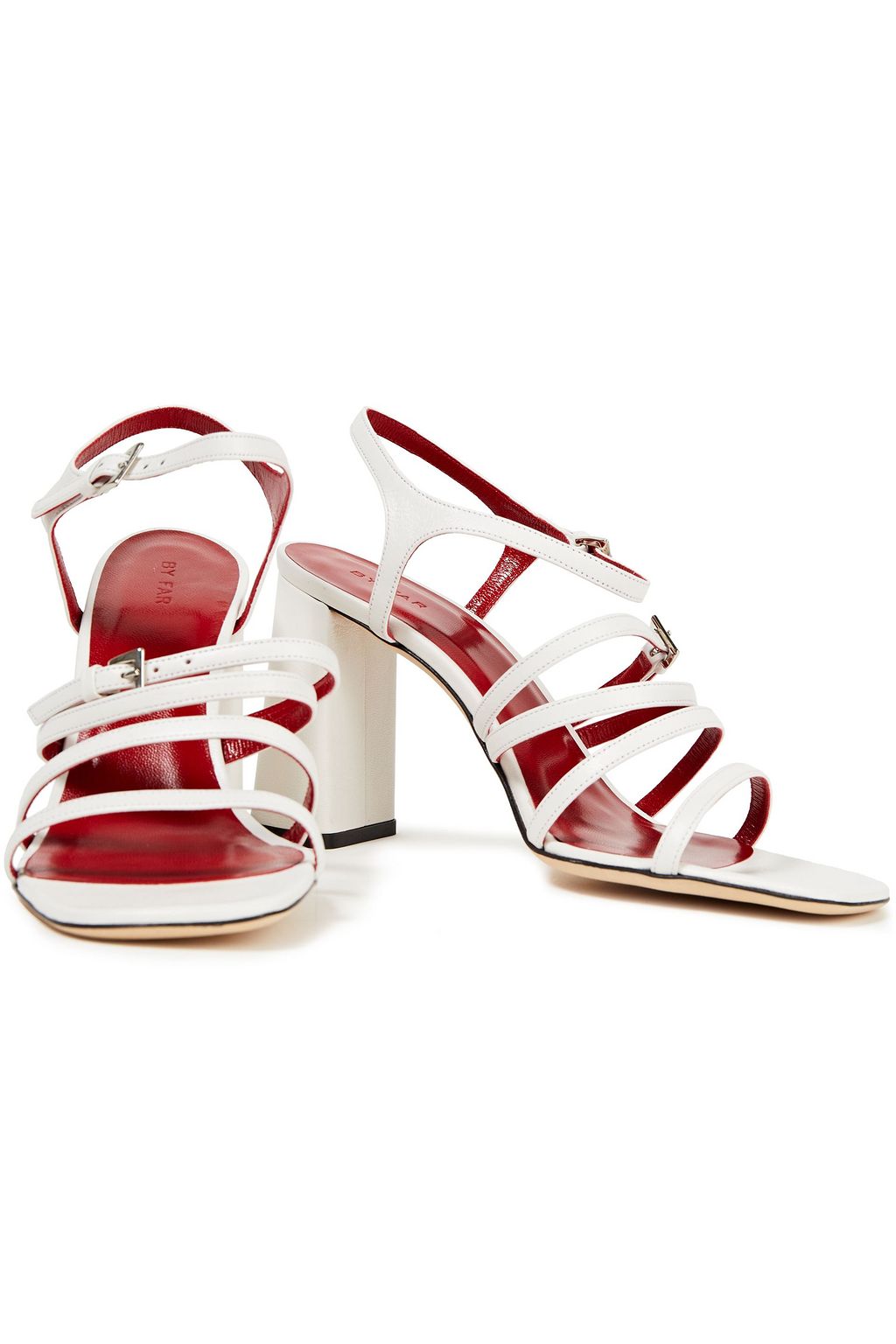 BY FAR Goldie buckled metallic leather sandals