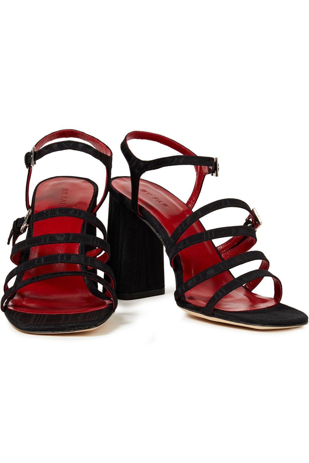 BY FAR Goldie buckled moire sandals