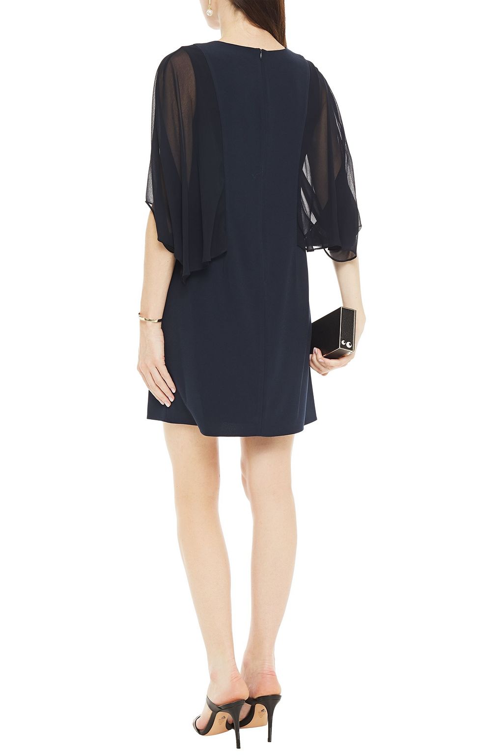 HALSTON Chiffon-paneled crepe mini dress