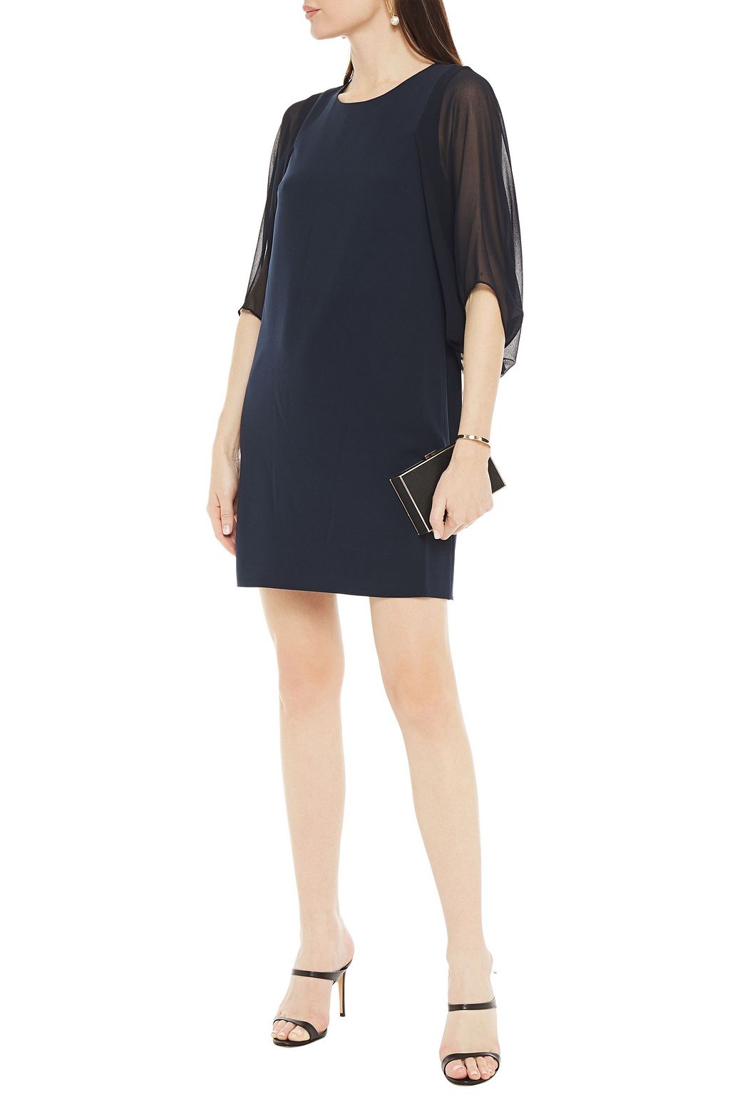 HALSTON Chiffon-paneled crepe mini dress