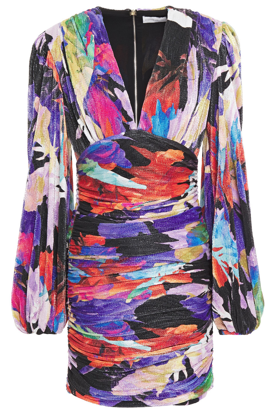 rebecca vallance - belladonna ruched metallic printed plissé-jersey mini dress - multicolor - uk 6