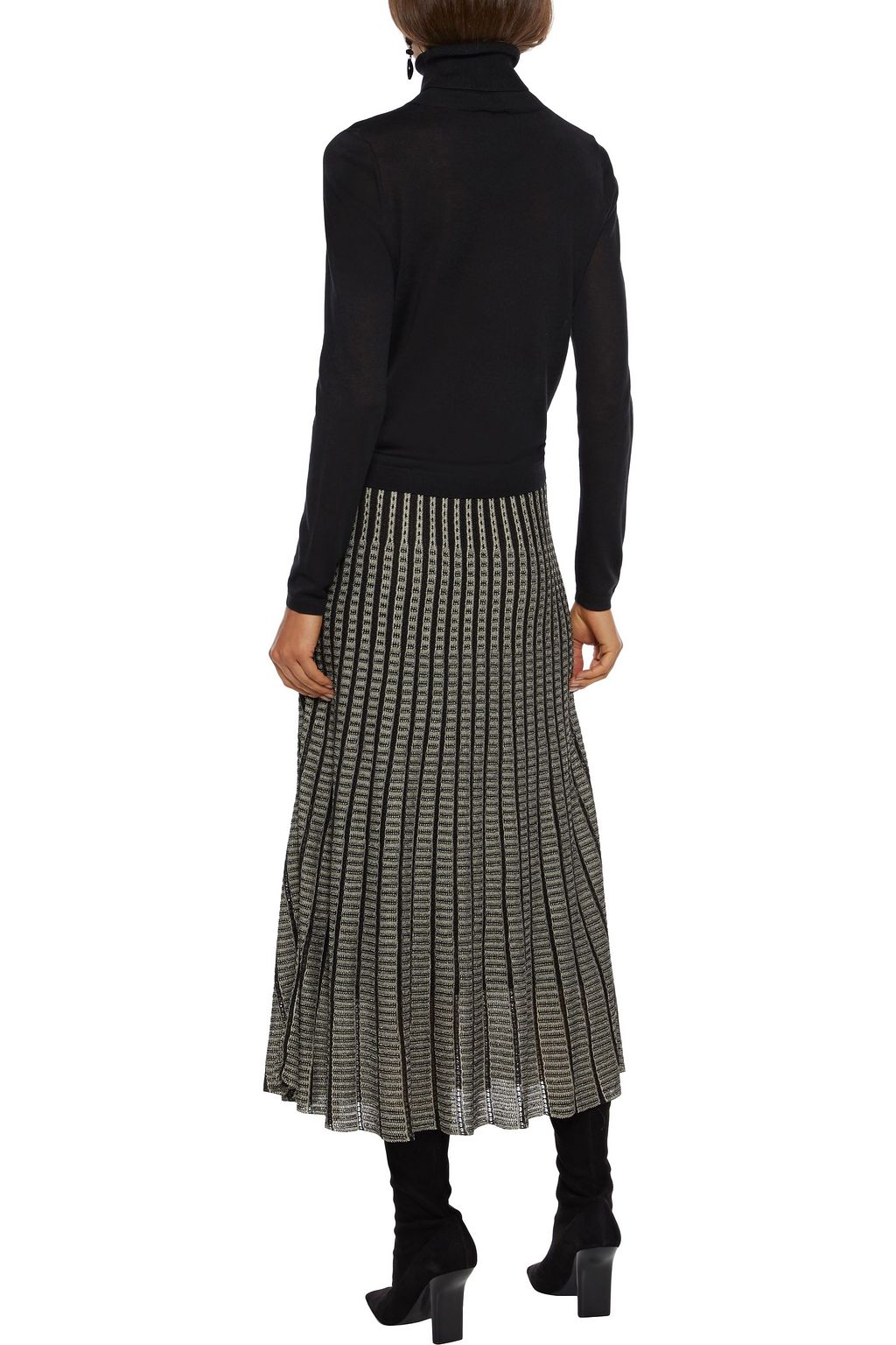IRIS & INK Emily pleated metallic crochet-knit midi skirt