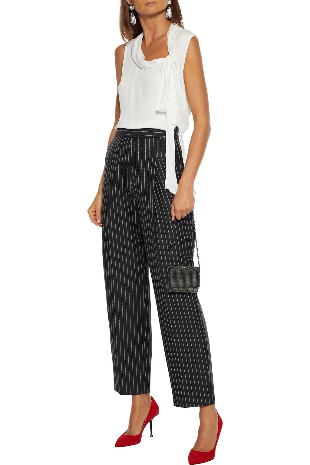 OSCAR DE LA RENTA Pinstriped wool and mohair-blend twill straight-leg pants