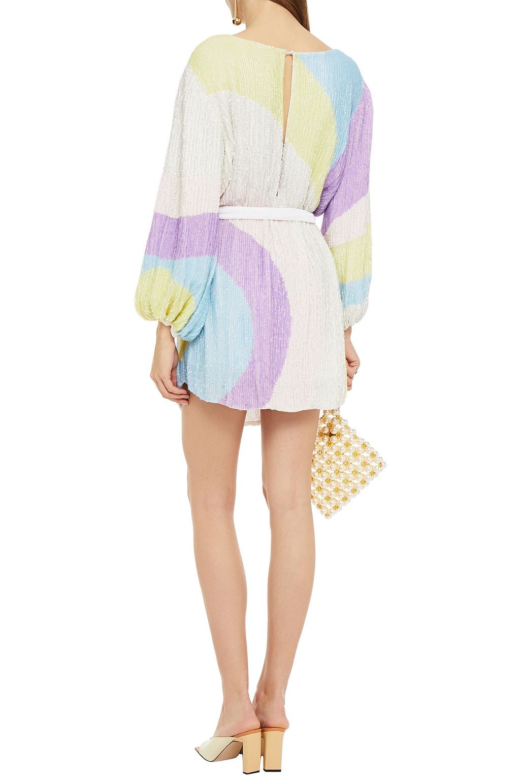 RETROFÊTE Velvet-trimmed printed sequined chiffon mini dress