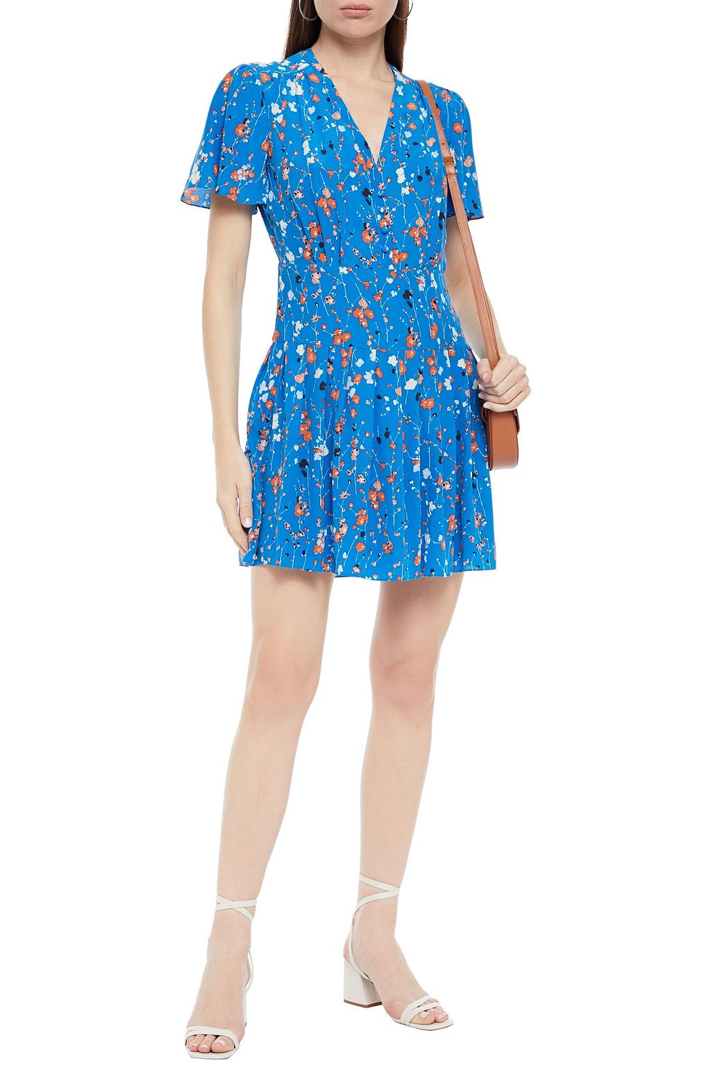 EQUIPMENT Pleated floral-print silk crepe de chine mini dress