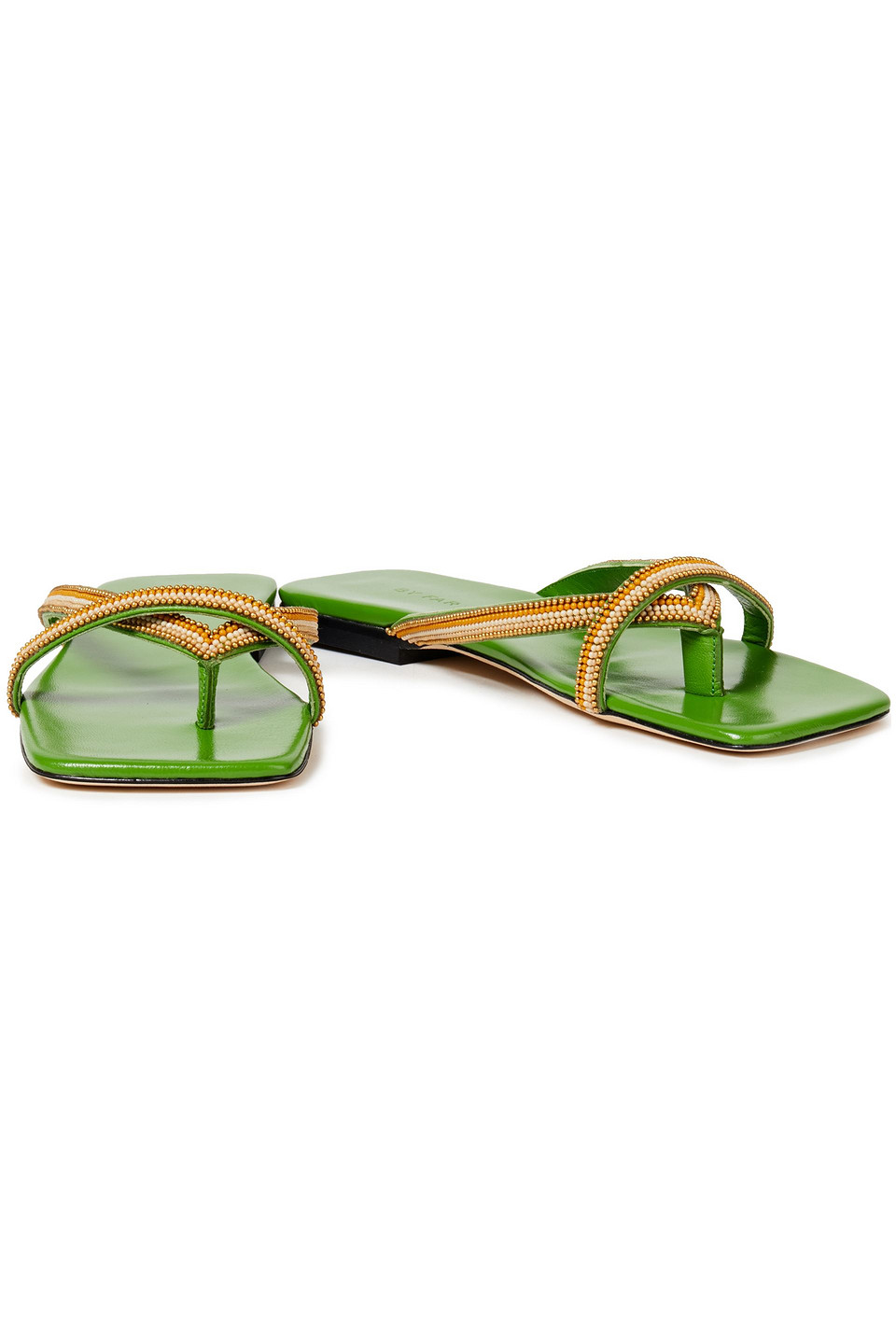 BY FAR DENI BEAD-EMBELLISHED LEATHER SANDALS