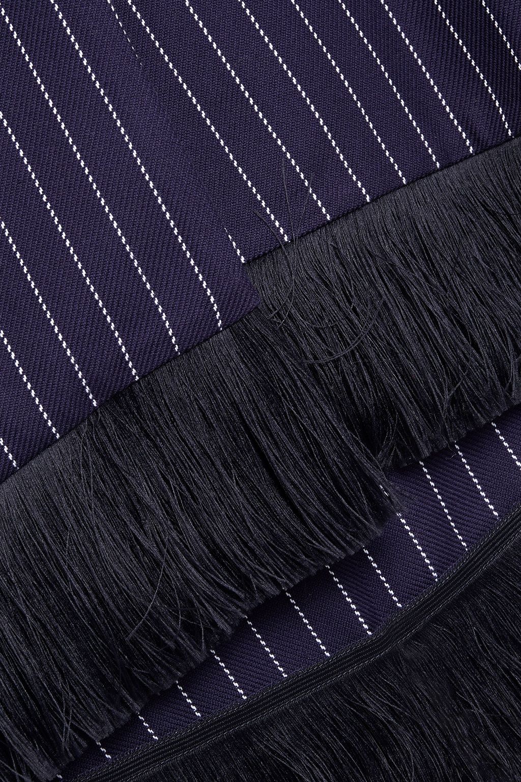 MOTHER OF PEARL Hattie fringe-trimmed pinstriped organic cotton-twill midi wrap skirt