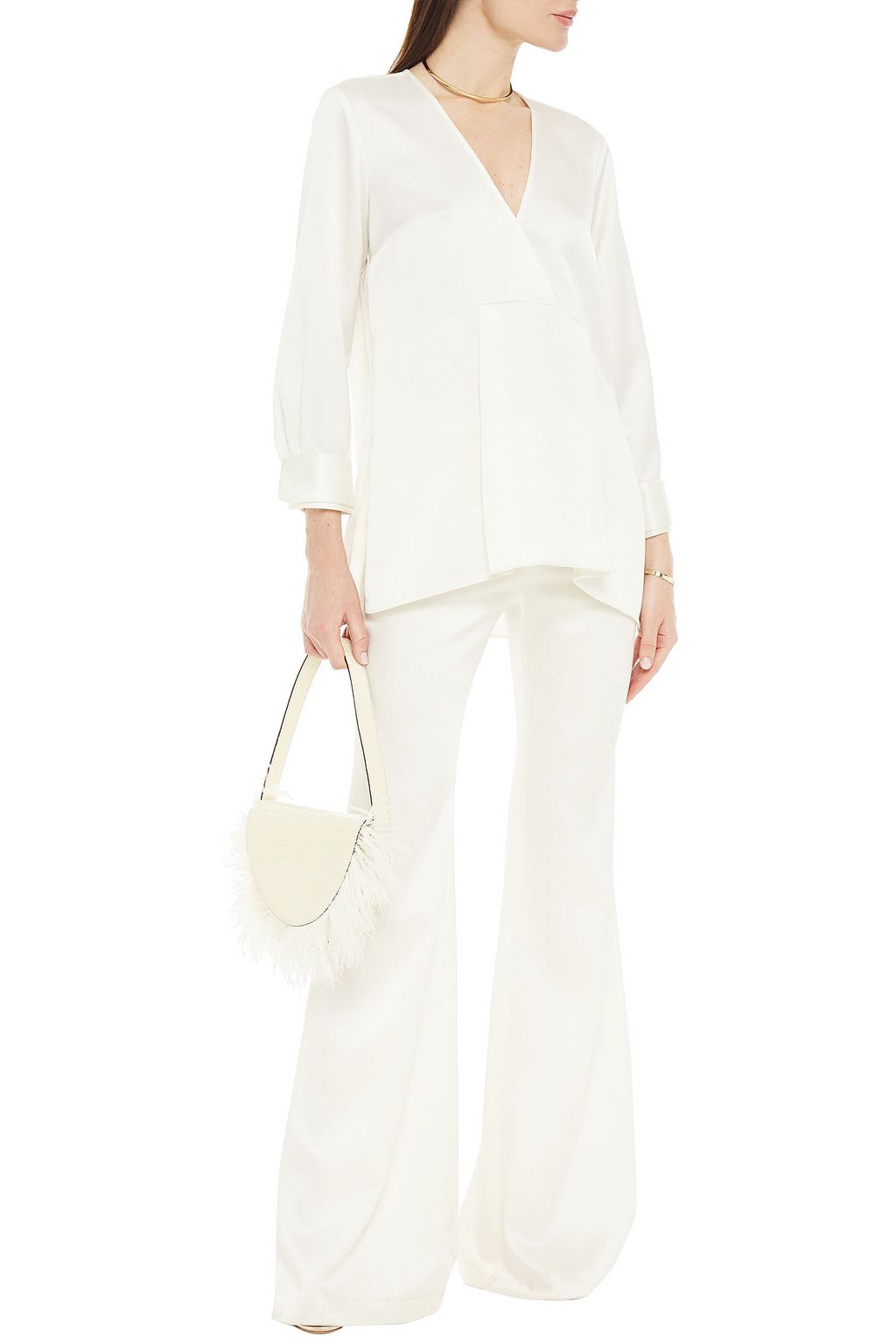 HALSTON Pleated satin top